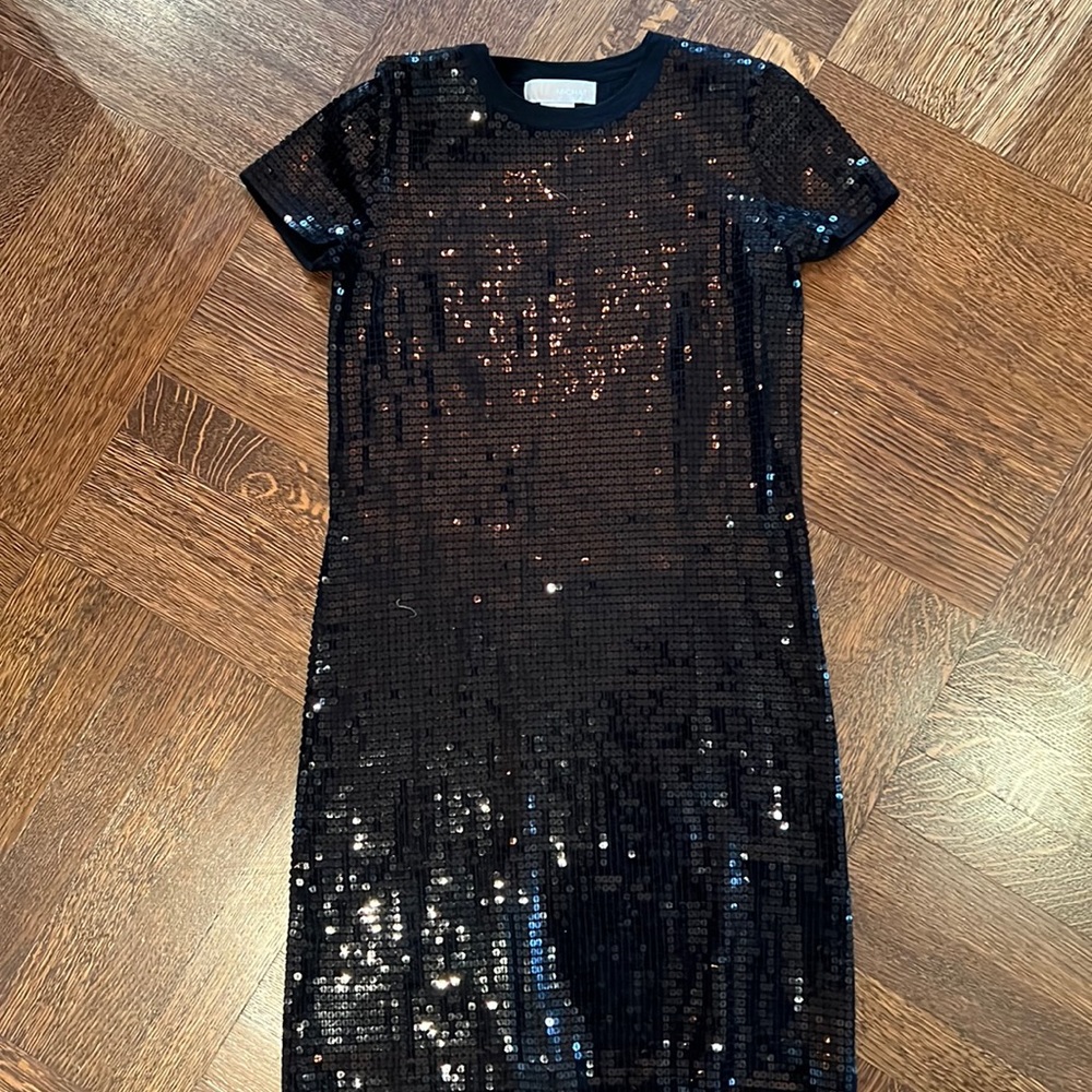 Michael Michael Kors black sequined short sleeve dress